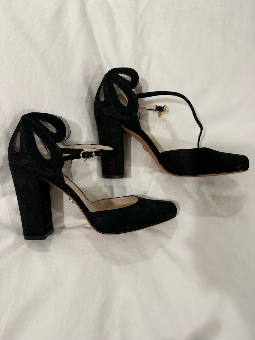 Guilhermina Black Suede Block Heel Ankle-Strap Pumps size 8 Anthropologie